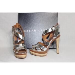 Ralph Lauren Purple Label Joely Metallic Silver Leather Espadrilles  sz. 38 1/2B